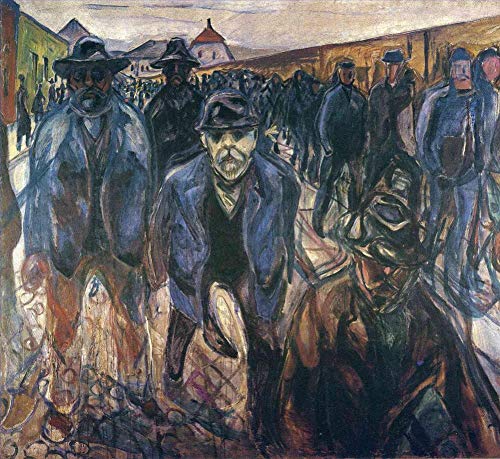 Peinture à l'huile Edvard Munch toile ouvriers chemin du retour art expressionniste 1915