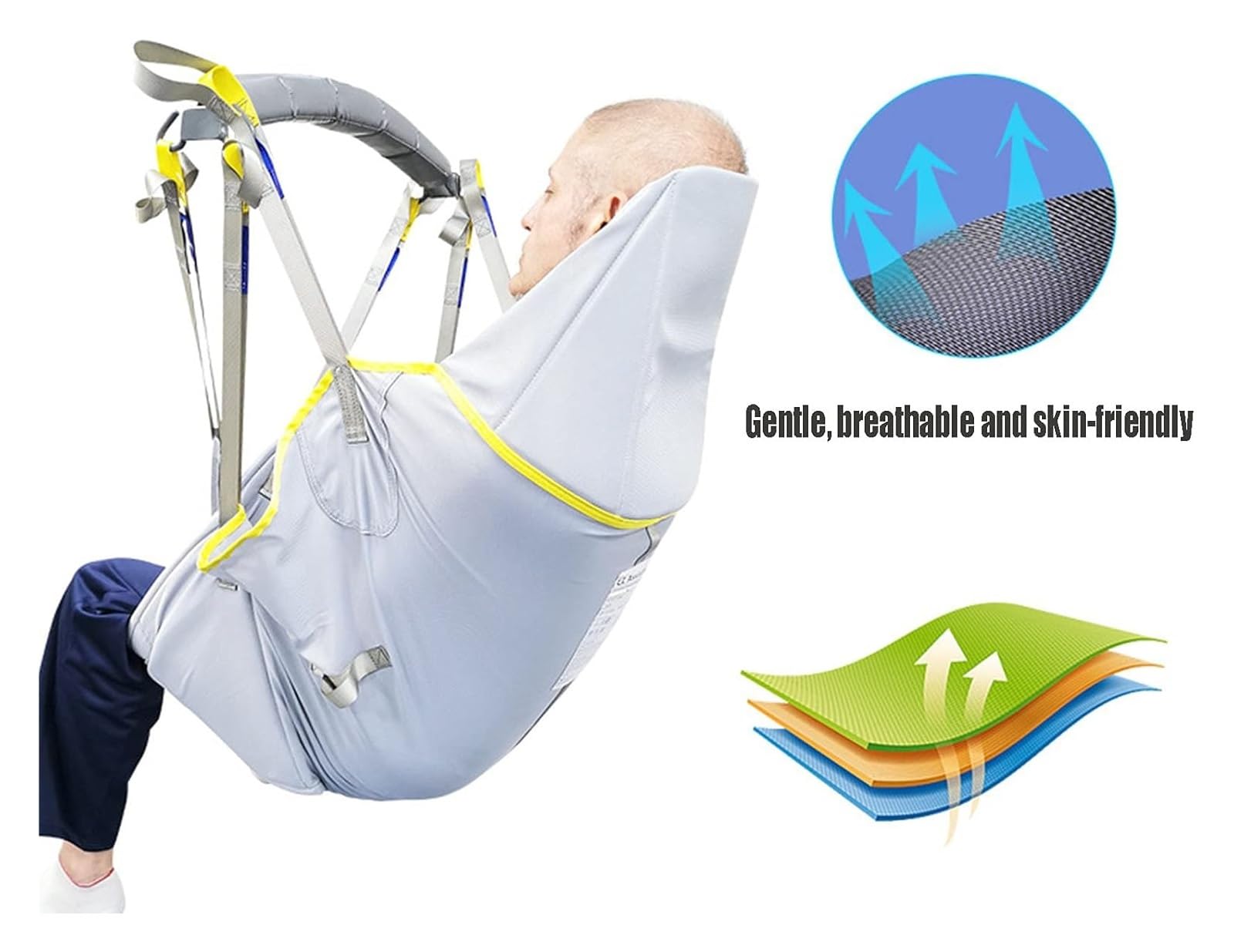 Eslinga de ducha，Traslado de paciente， Arnés de baño for elevación de pacientes, cinturón de transferencia for ducha con soporte for la cabeza, arnés de cuerpo completo for inodoro(Medium)