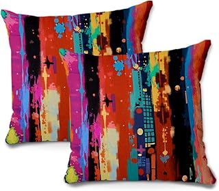 2Pcs Multicolored Rainbow Abstract Pillow Covers, Rainbow Decor Vibrant ...