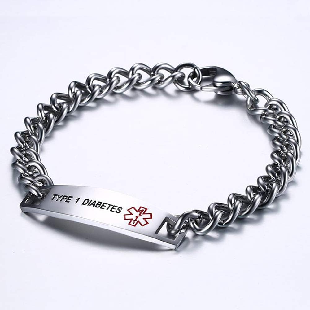 TTVOVO Medical Alert ID Bracelet for Men and Women Stainless Steel SOS Emergency Medical Bracelets Link Chain Bracelet Personalized ID Identification Doctors Jewelry Gifts, 8.7Inches, Type 1 Diabetes - Image 3