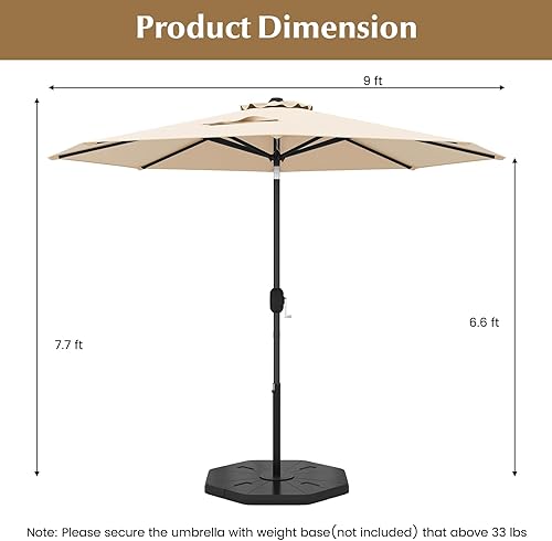 Miniatura 7 de HAPPYGRILL Sombrilla de patio de 9 pies para exteriores, sombrilla de mesa ajustable con inclinación y manivela