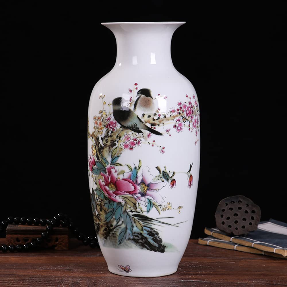 asdchZen Peony Bush Blue And White Bone China Flower Vase, Chinese Bottle Shaped Chinoiserie Blue And White Porcelain Vase Jingdezhen Retro Vase Decoration,8#