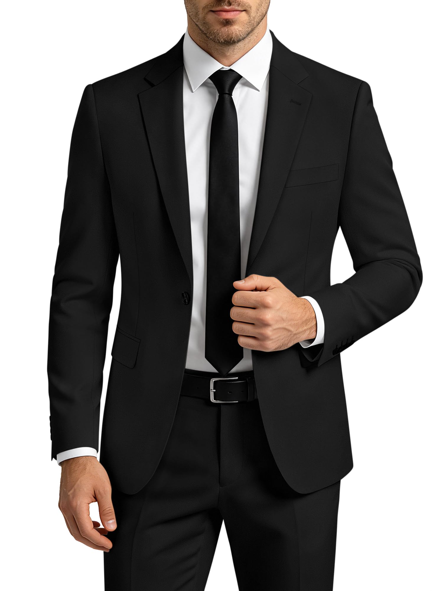 Mens Suit 2 Piece Suits for Men One Button Slim Fit Solid Jacket &amp; Pants Tuxedo Set Business Wedding Party Prom