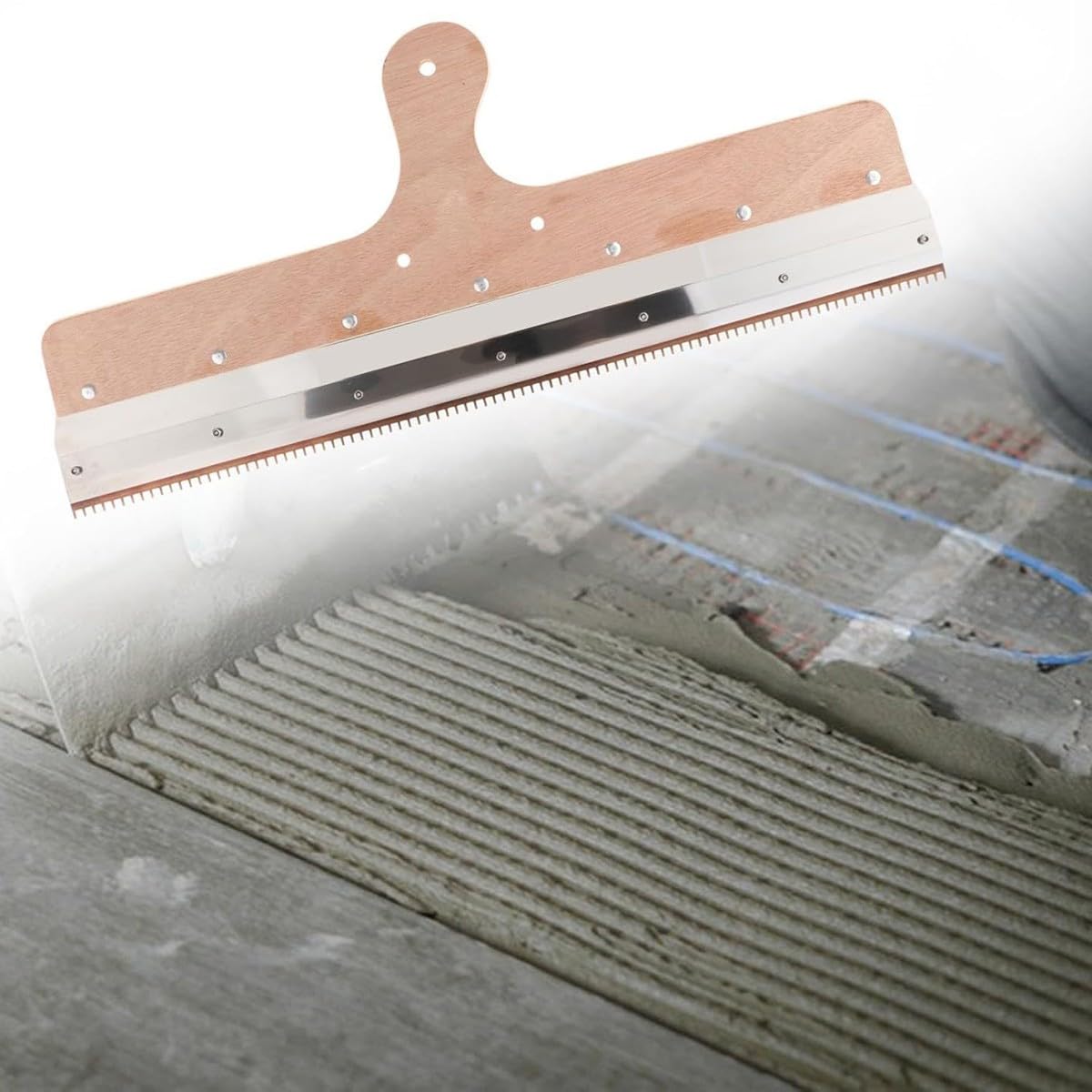 Rasqueta de piso epoxi, herramienta autonivelante resistente con 2 escobillas con muescas, diseño desmontable de 56 cm para aplicaciones de garaje y suelos industriales