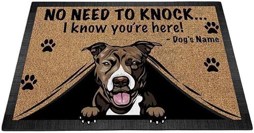 Felpudo personalizado con diseño de perro que mira a tu perro, no hay necesidad de golpear I Konw You're Here, 27.5 x 17.7 pulgadas