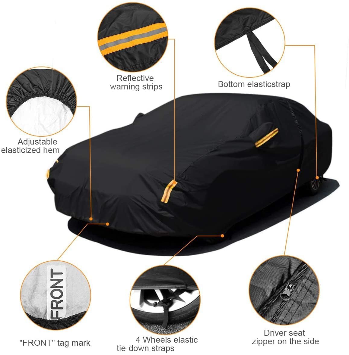 NEVERLAND Sedan Car Cover Waterproof Heavy Duty All Weather Protection Snow Anti-UV Windproof Outdoor Full Car Cover Fit — view 5