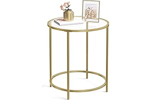VASAGLE Round Mirrored Side Table with Bold Metal Frame