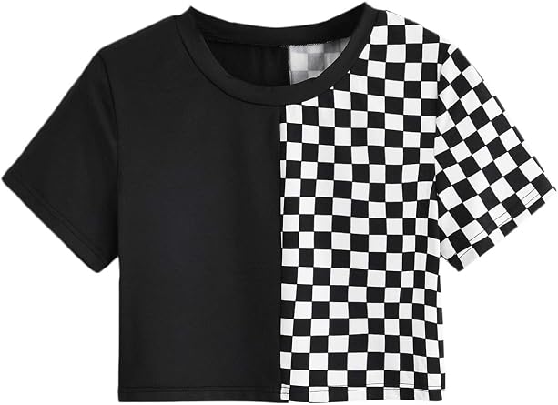 SweatyRocks Womens Short Sleeve Round Neck Colorblock Stripe Tee Shirt Crop Top
