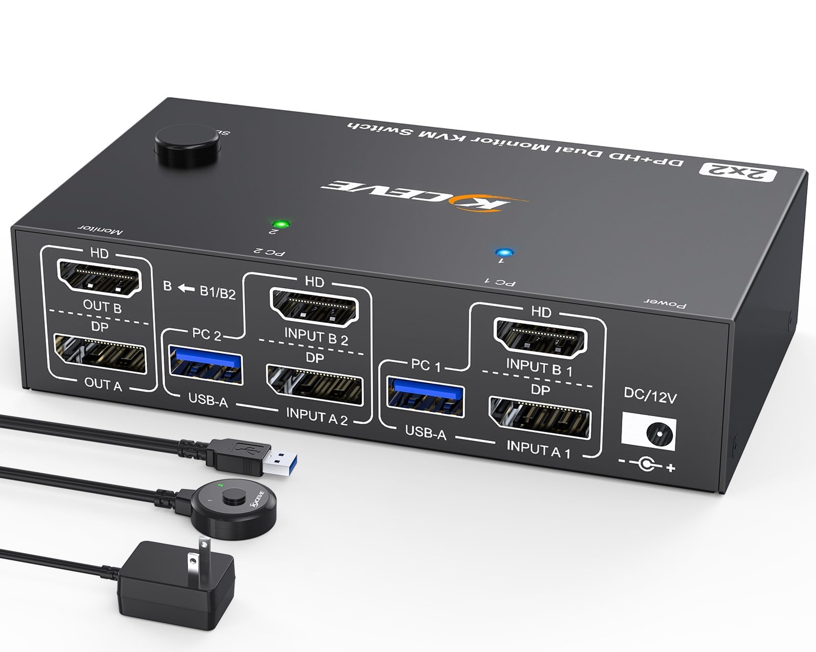 4K 144Hz HDMI Displayport KVM Switch 2 PC 2 monitory 8K 60 Hz, MLEEDA USB 3.0 Dual Monitor KVM przełączniki do 2 PC dzielenia 2 monitorów i 4 portów USB, z kontrolerem biurkowym, zasilaczem sieciowym