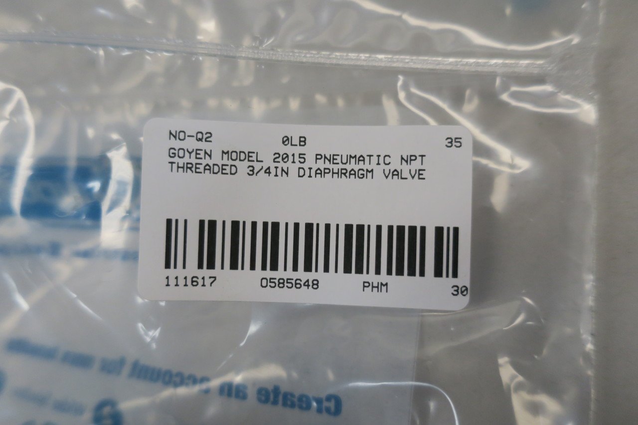GOYEN Model 2015 Pneumatic Diaphragm Valve 3/4IN NPT D585648