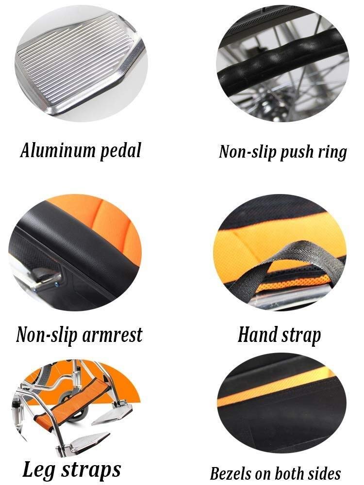 Sillas de Ruedas, Coche de Viaje con Empuje para Ancianos, Silla de Ruedas Ligera y Plegable de Aluminio con reposabrazos/pie/neumático Libre, transportador para discapacitados, portátil (Azul)