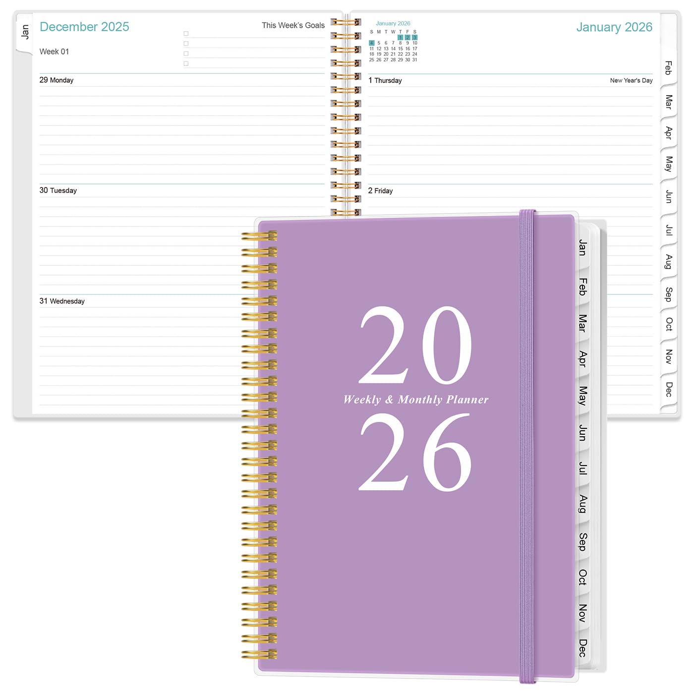 2026 Planner - Academic Planner 2026 from January 2026 to December 2026 with 12 Monthly Tabs, Flexible Cover, Inner Pocket, 8.5" x 11", Purple