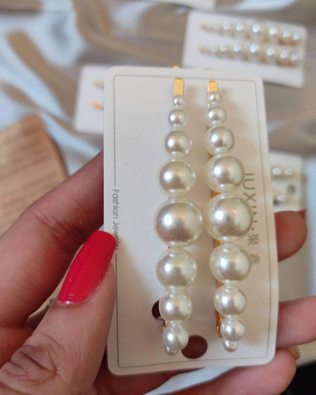 Rubela Pearl Metal Hair Clips Pins For Hair Styling/Pins Barrette Ties Hair for Women Girls, Elegant Handmade Fashion Hair Accessories Bobby Pin, Crow Clip Random Design for Party, Jewelry Pack of 4 3