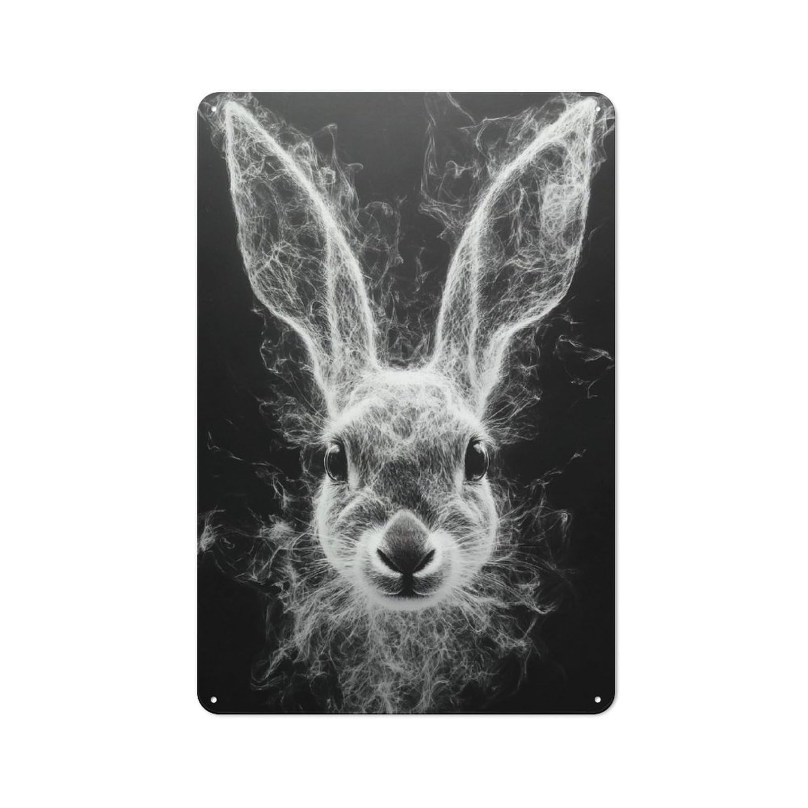 Junmoney Style-10 Abstract Rabbit Portrait Rustic Metal Plaque 30X20cm For Living Room Or Hallway, For Garage, Workshop And Man Cave Decoration