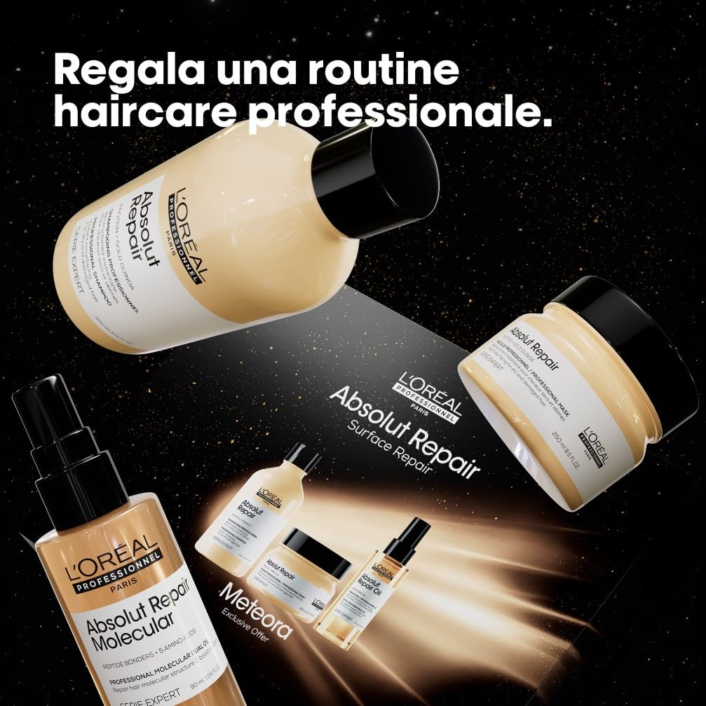 L'Oréal Professionnel, Cofanetto Natale, Shampoo + Maschera + Olio per Capelli Secchi e Sensibilizzati, Idratazione Istantanea e Nutrizione Profonda, Absolut Repair, 300 + 250 + 90 ml