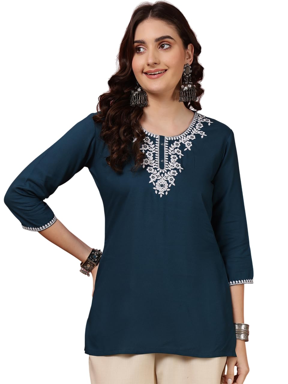 Women's Viscose Rayon Black Embroidered Tops & Tunics-image-18