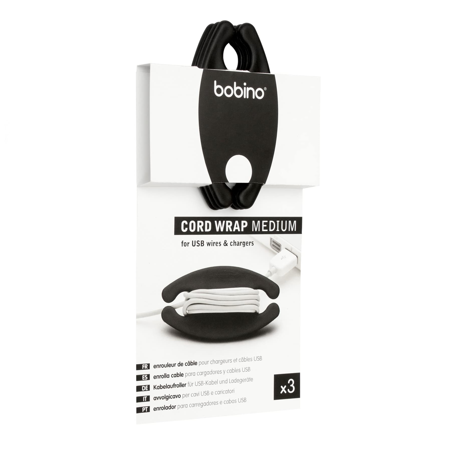 Bobino Cord Wrap & Organizer | Desk Cable Management | Medium 3 Pack