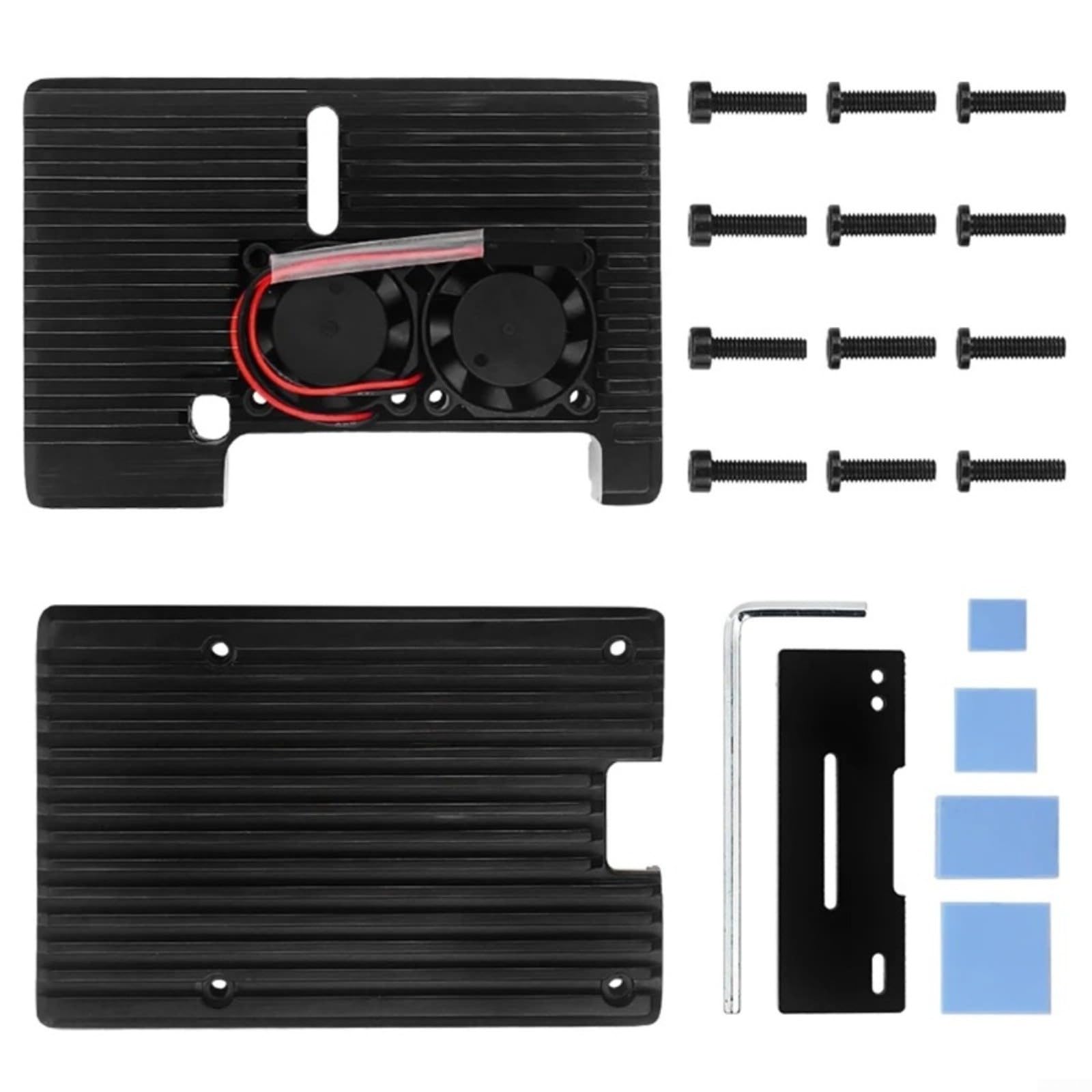 für Raspberry Pi 4 Gehuse Aluminium, Dual Fan Leise Kühlung, Schutzcase mit Wrmeleitpad, Offenes Design für WLAN, Schwarz