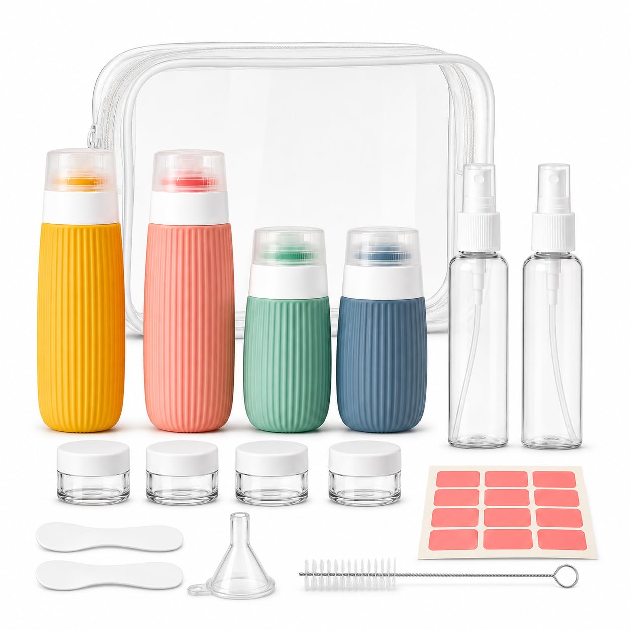 16 Pack Travel Bottles Set for Toiletries, Leak Proof Silicone Refillable