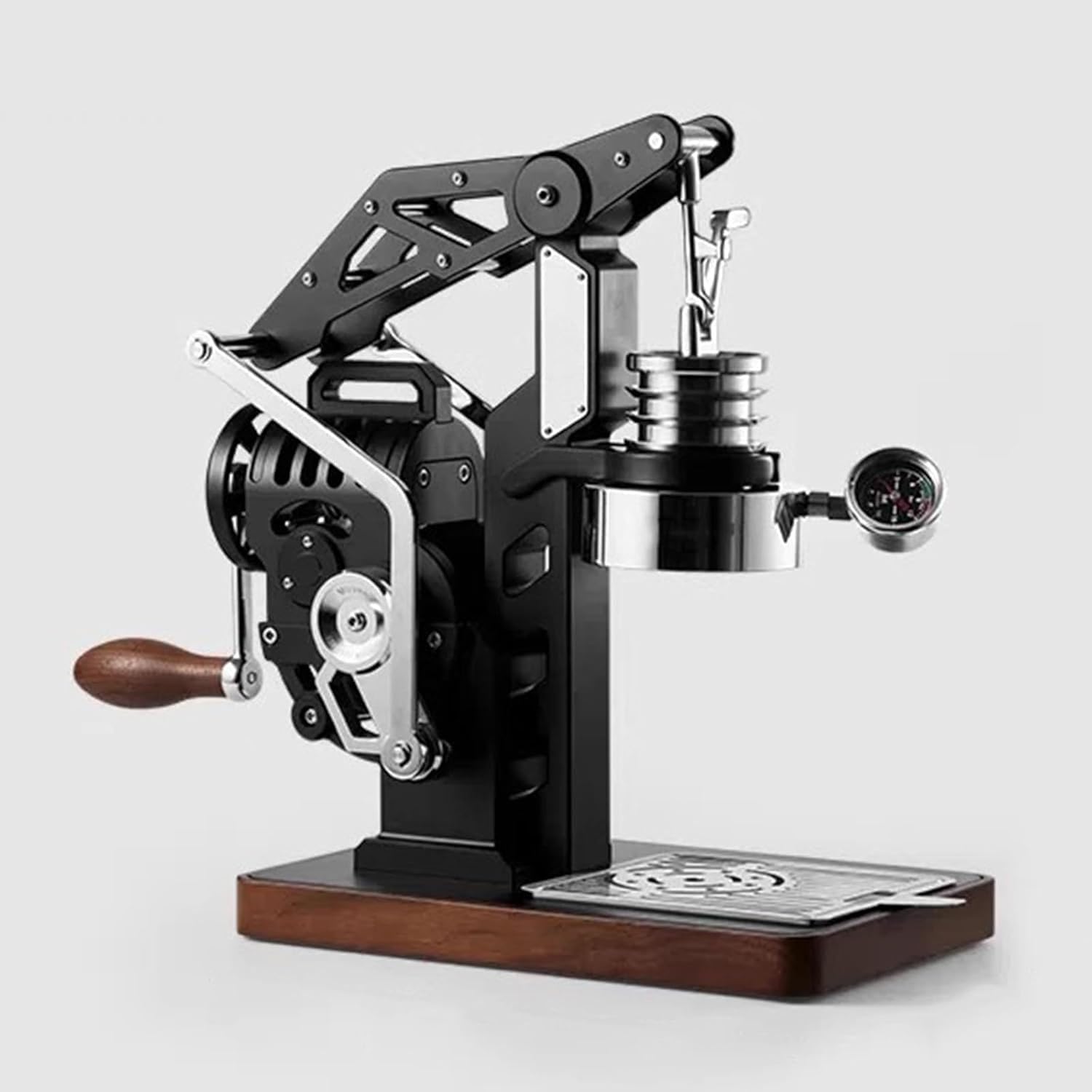 Hand-Cranked Espresso Machine, Manual Coffee Maker Set with Visual Pressure Gauge, 58mm Brewing Head and Solid Wood Handle Ideals for Espresso, Cappuccino, and Latte At Home or Office