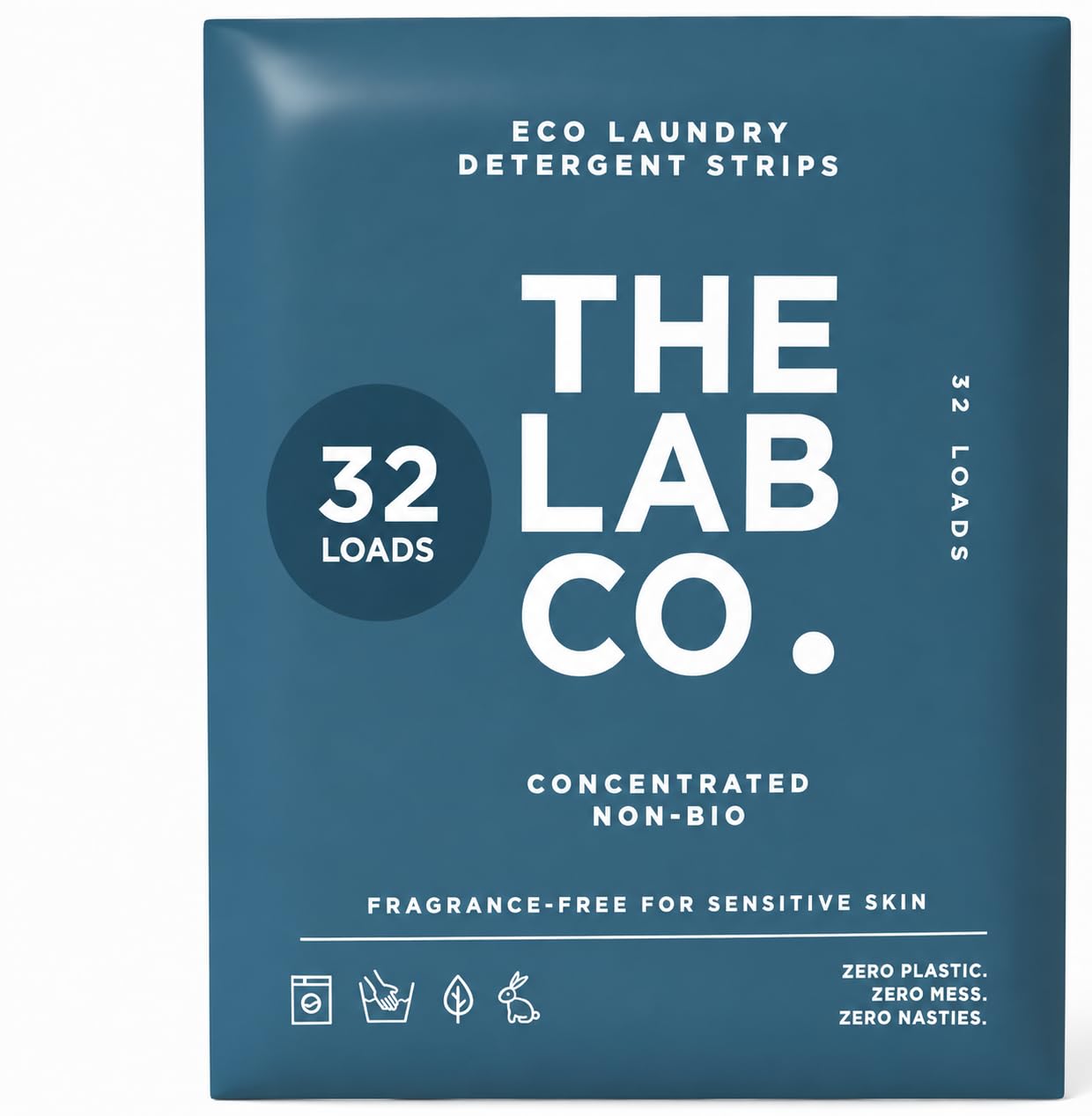 The Lab Co. Laundry Detergent Strips Washing Sheets | Eco Ultra-Concentrated | Non-Bio For Sensitive Skin | Non-Toxic | Edc-Free | Lab-Tested | Fragrance Free Unscented Odourless | 32 Loads