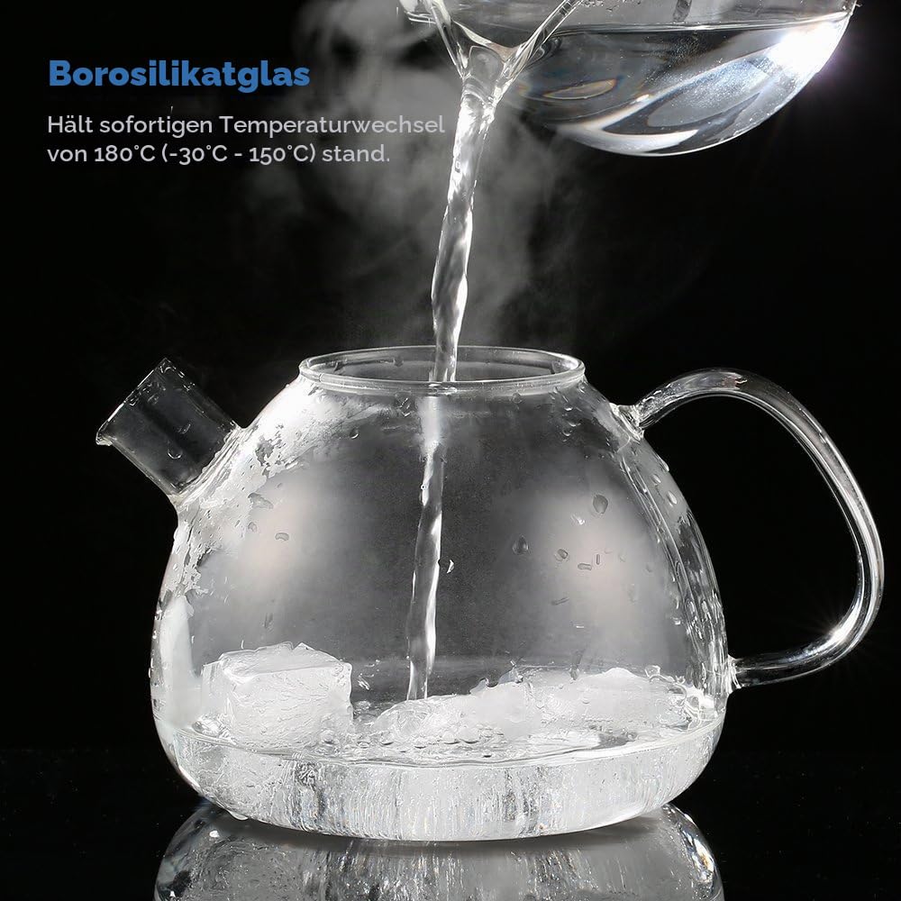 Ecooe 1.5L Teekanne mit Stövchen, Teekanne Glas und Teewärmer Edelstahl