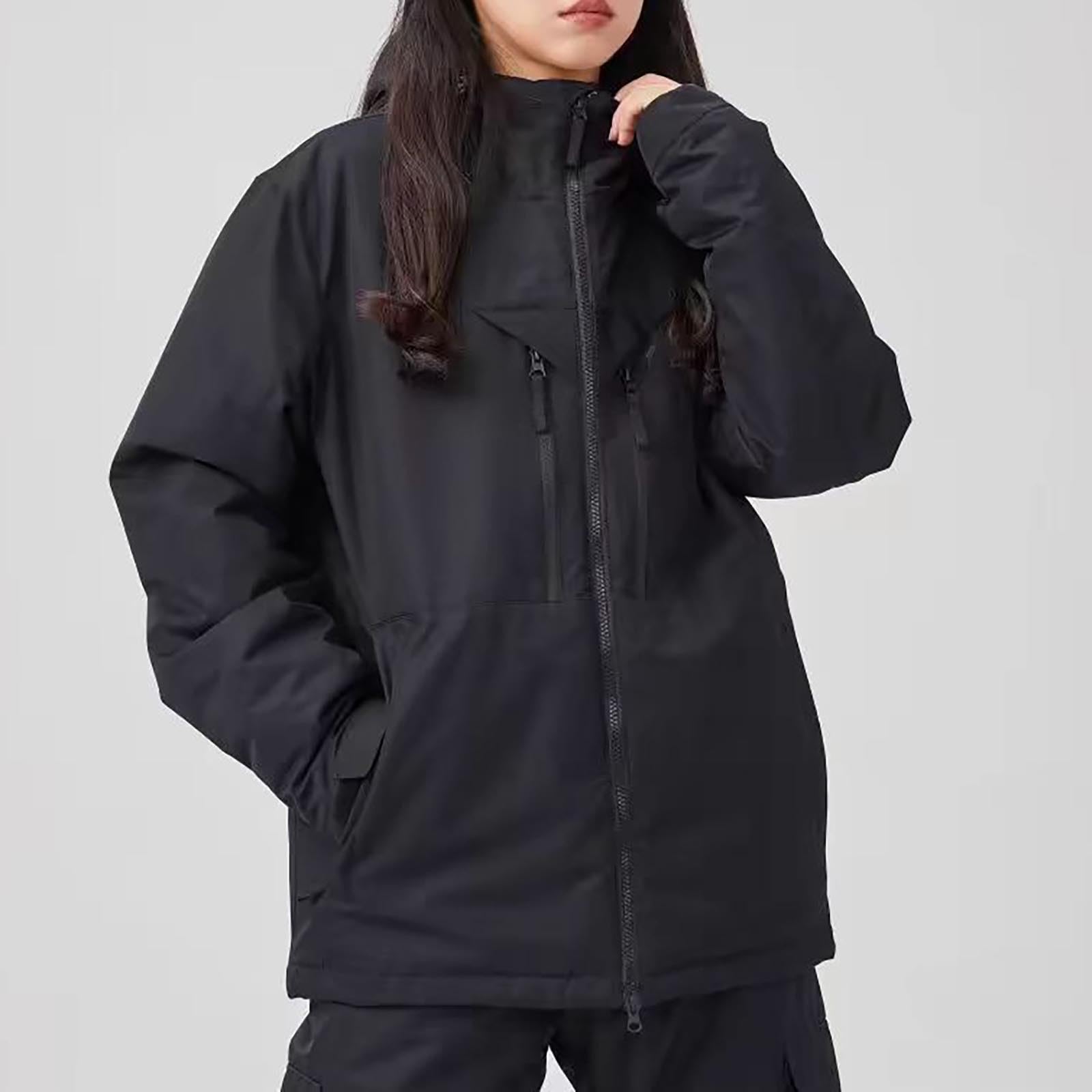 Giacca da sci unisex, spessa, invernale, per attività all'aria aperta | Caldo capispalla imbottito con cappuccio design protezione antivento per sci, neve, viaggi e attività fredde
