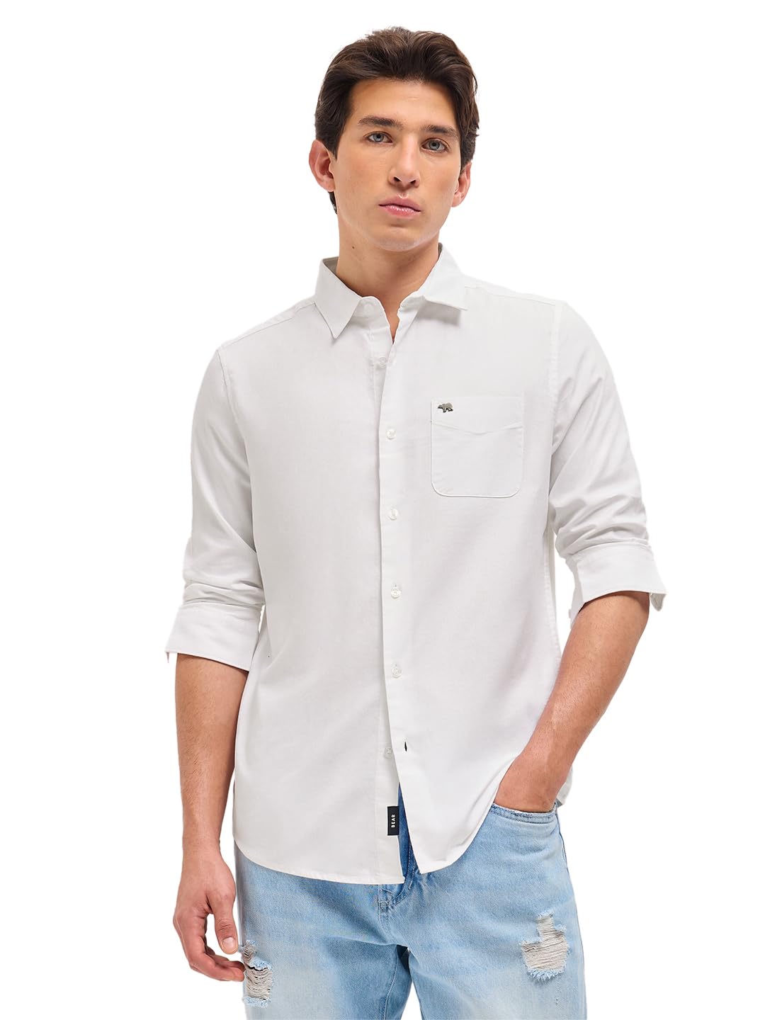 the bear house Men's Olive Slim Fit Cotton Checkered Shirt-picture-33