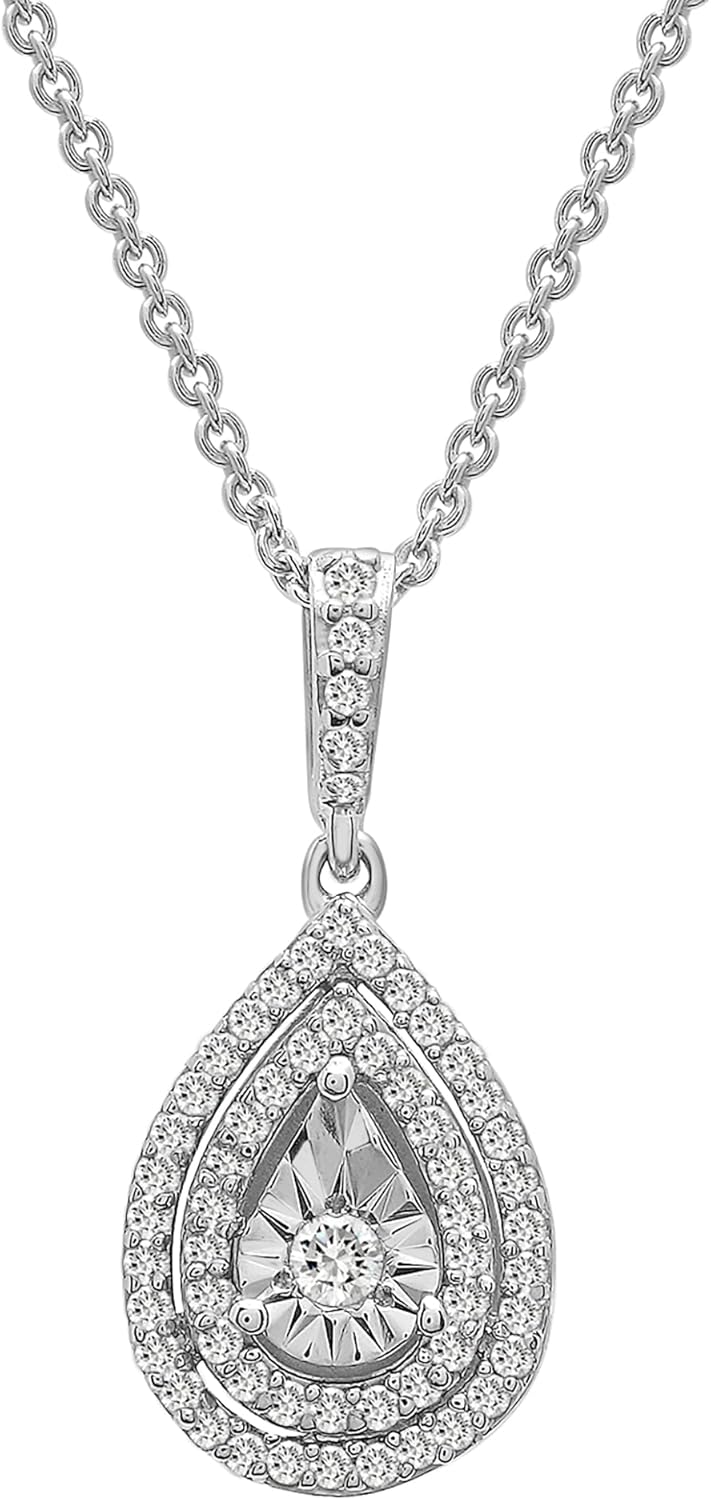 Timeless Love 1/4 CTTW Diamond Pear Shaped Pendant Set in Sterling Silver, Necklace with 18" Cable Chain with Spring Ring Clasp, Dainty Jewelry for Women, Luxury Fashion Pendant Necklaces
