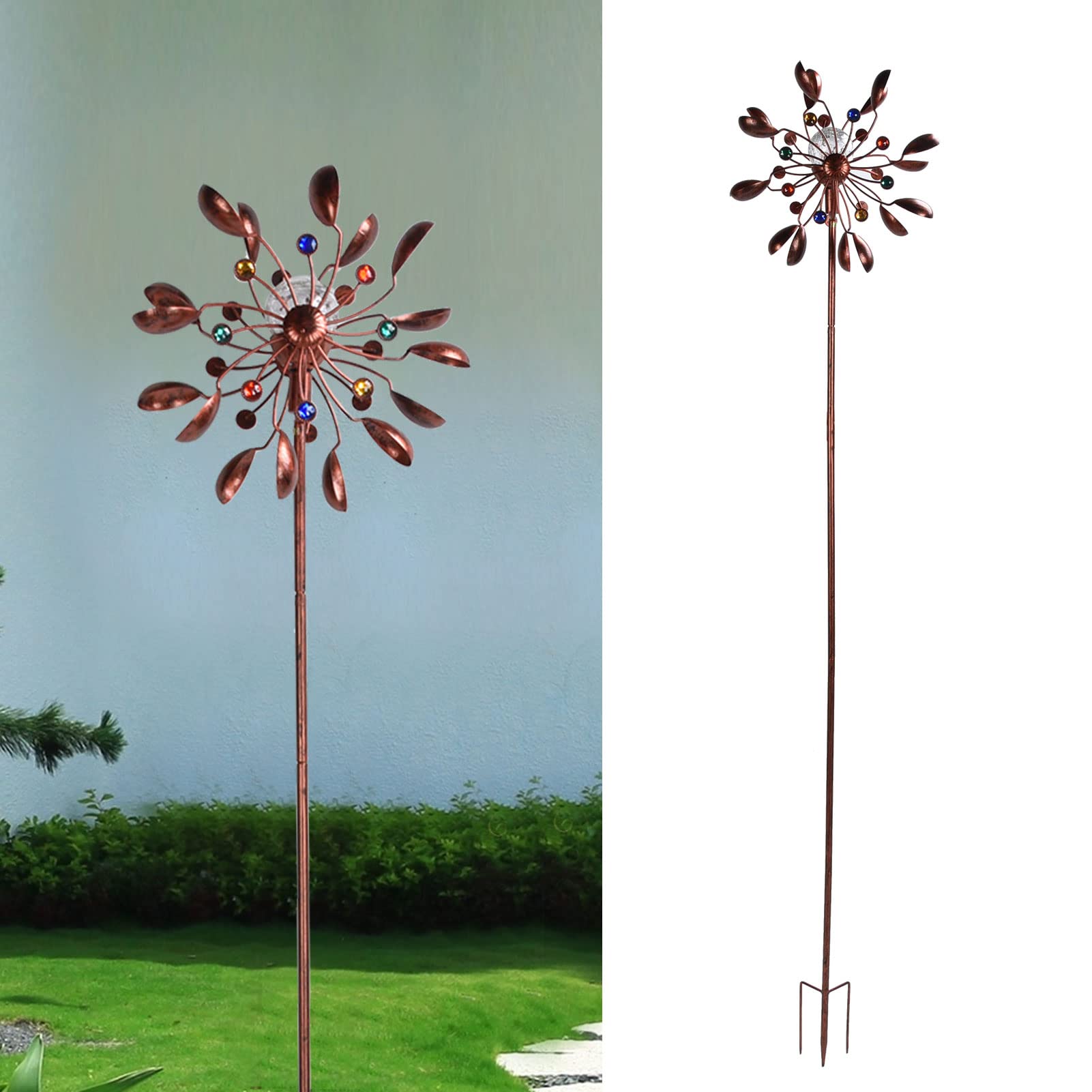 Molino de Viento Solar, Luces LED, Molino de Viento de Jardín, Bola de Cristal con Energía Solar con Molino de Viento de Adorno de Césped Cinético, Esculturas de Viento para