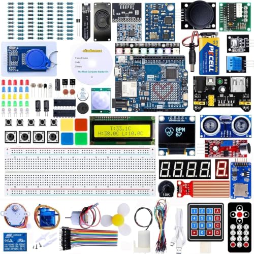 UNO R4 WiFi Super Starter Kit Compatible with Arduino IDE STEM Electronics Circuit Breadboard Include RA4M1+ESP32 Wi-Fi 720P Video Courses and Online Technical Support for Beginners & Engineers