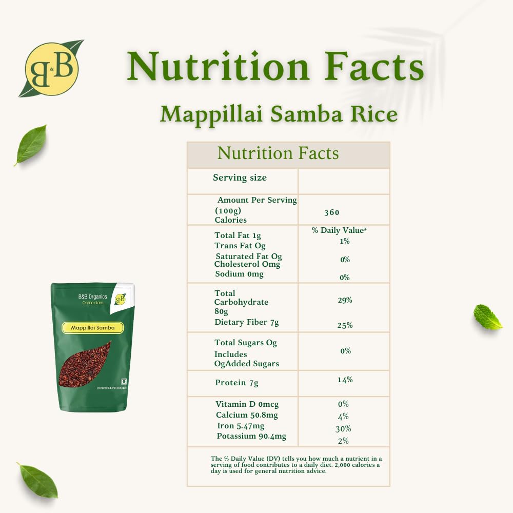 B&B Organics Mappillai Samba Rice (1 Kg / 2.2 pound) Hand Pounded Red Rice/Traditional Red Rice/Mapla Samba Rice/Mapilai Samba Rice/Red Chawal/Bride Groom Rice/Indian Rice/Ancient Rice