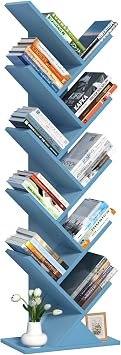 10 Tier Tree Book Shelf, Floor Standing Wood Bookshelf for Narrow Space