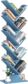10 Tier Tree Book Shelf, Floor Standing Wood Bookshelf for Narrow Space, Storage Organizer Bookshelves for Books/CDs/Magazine, Bookcase with Shelves for Home Office, Living Room - Pure Blue