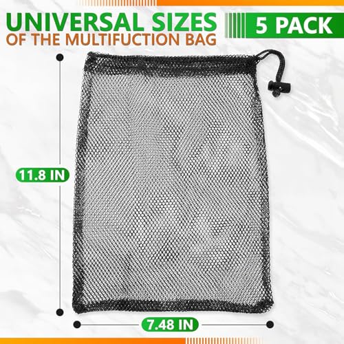 Jambala Mesh Drawstring Bags, 5 Pcs, 11 x 7 Inch - Nylon Net Bags for Swim Gear, Golf Balls, Tennis Balls, Gym Items, and Beach Essentials2