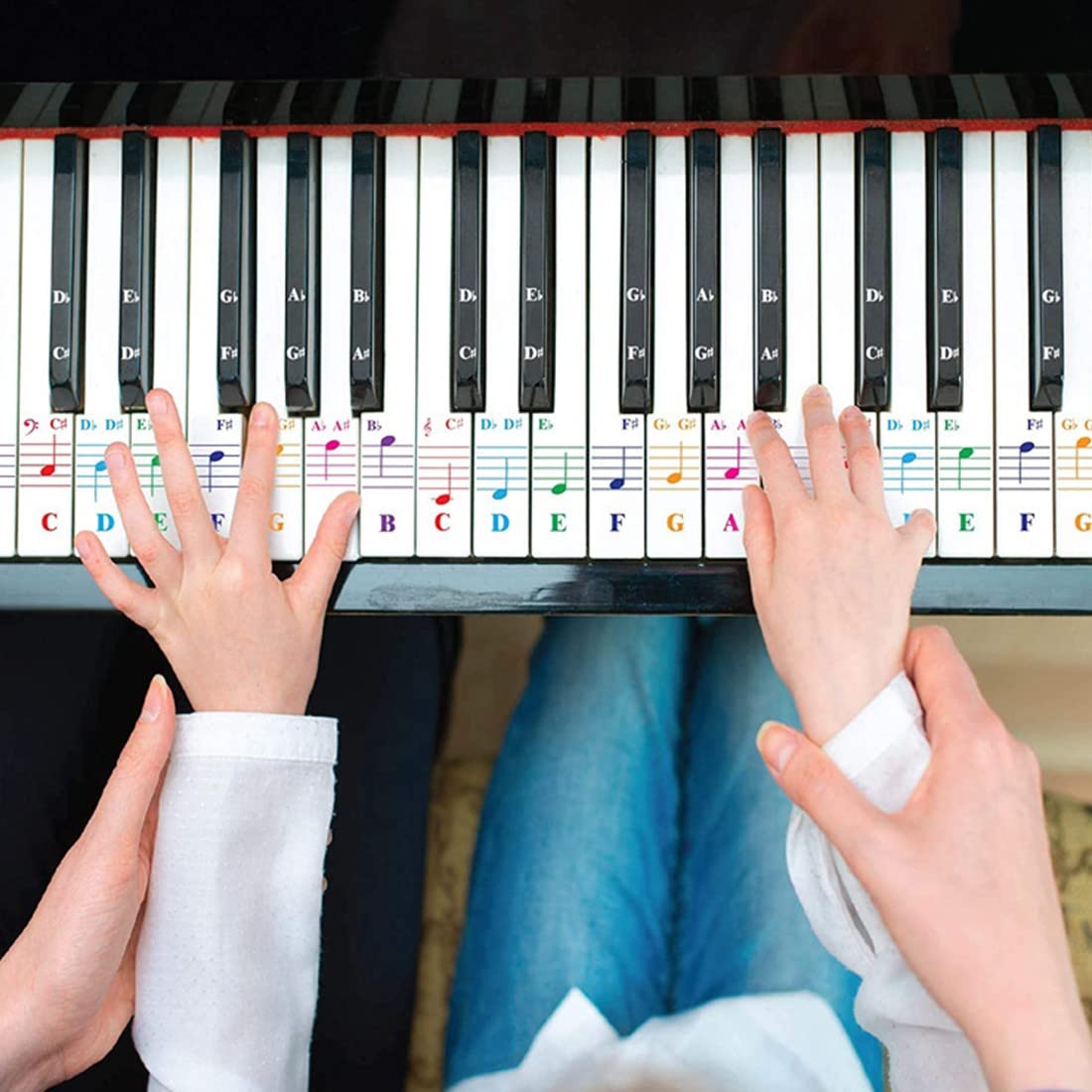 Stickers Notes Pour Piano 37-88 Touches - Apprentissage Enfants & Débutants - Amovibles Et Transparents - Double Set