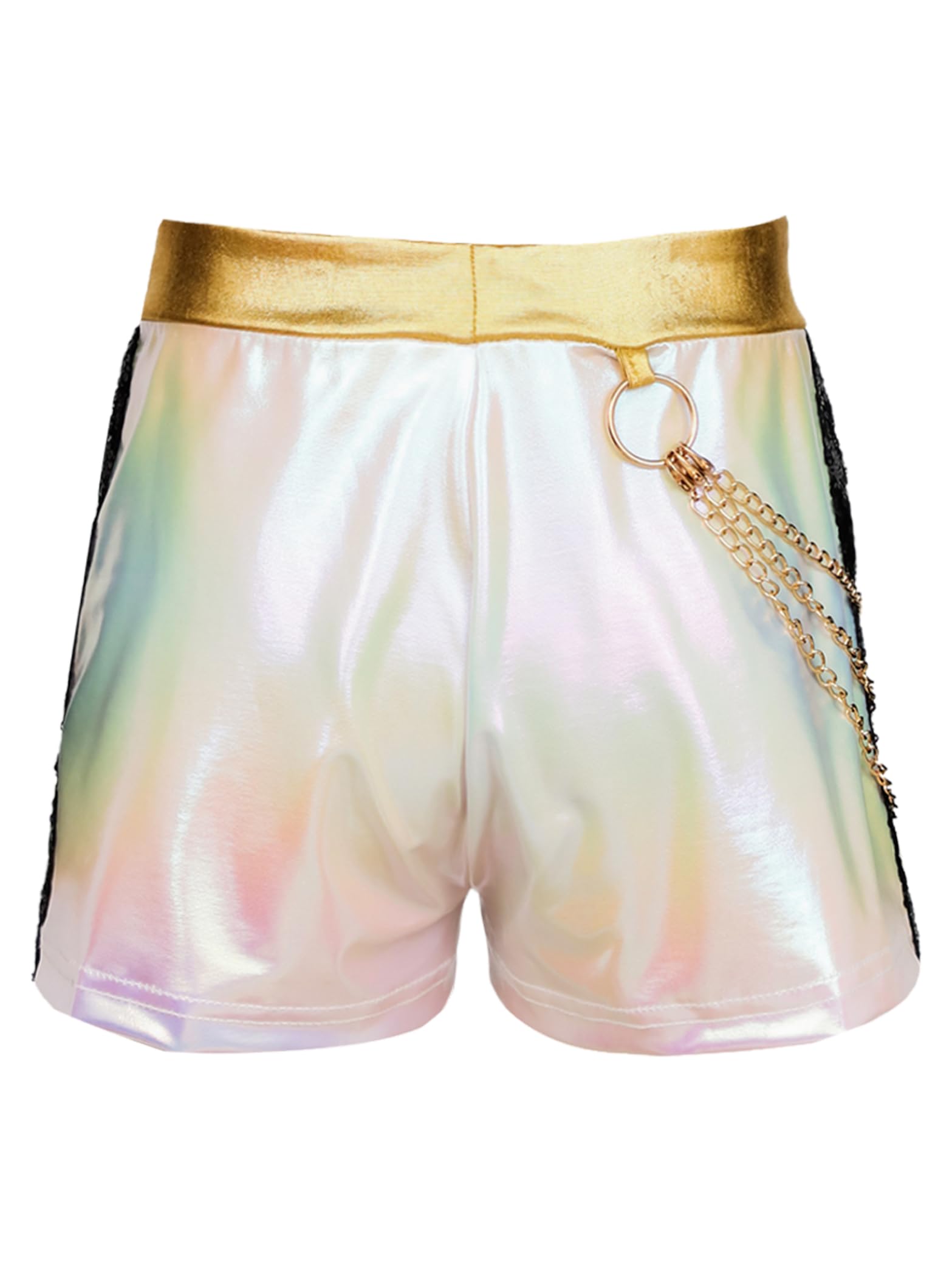 Culottes de Danse Enfant Fille Costume de Chanteuse Shorts Paillettes Chaînes Tenue Performance de Scène