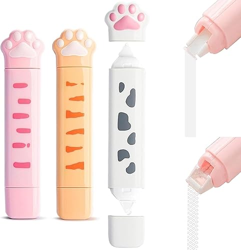 Miniatura 1 de BetterJonny Juego de 3 cintas de corrección y pegamento 2 en 1, rodillo de cinta de doble cara, suministros de oficina para gatos estéticos kawaii,