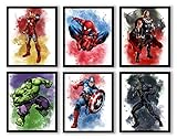 OrtixArt Superhero Watercolor Posters Superheroes Room Decor for Boys Superhero Wall Art Set of 6 UNFRAMED (8''x10'') Posters for Boys Room Nursery Kids Room Wall Decor…
