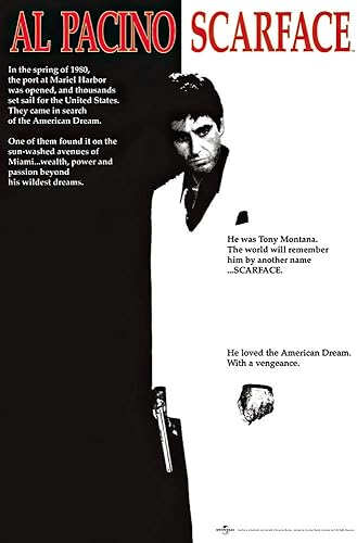 Póster de la película Scarface (Al Pacino, blanco y negro) - Impresión de póster de colecciones de 24 x 36 pulgadas, impresión de póster de 24 x 36