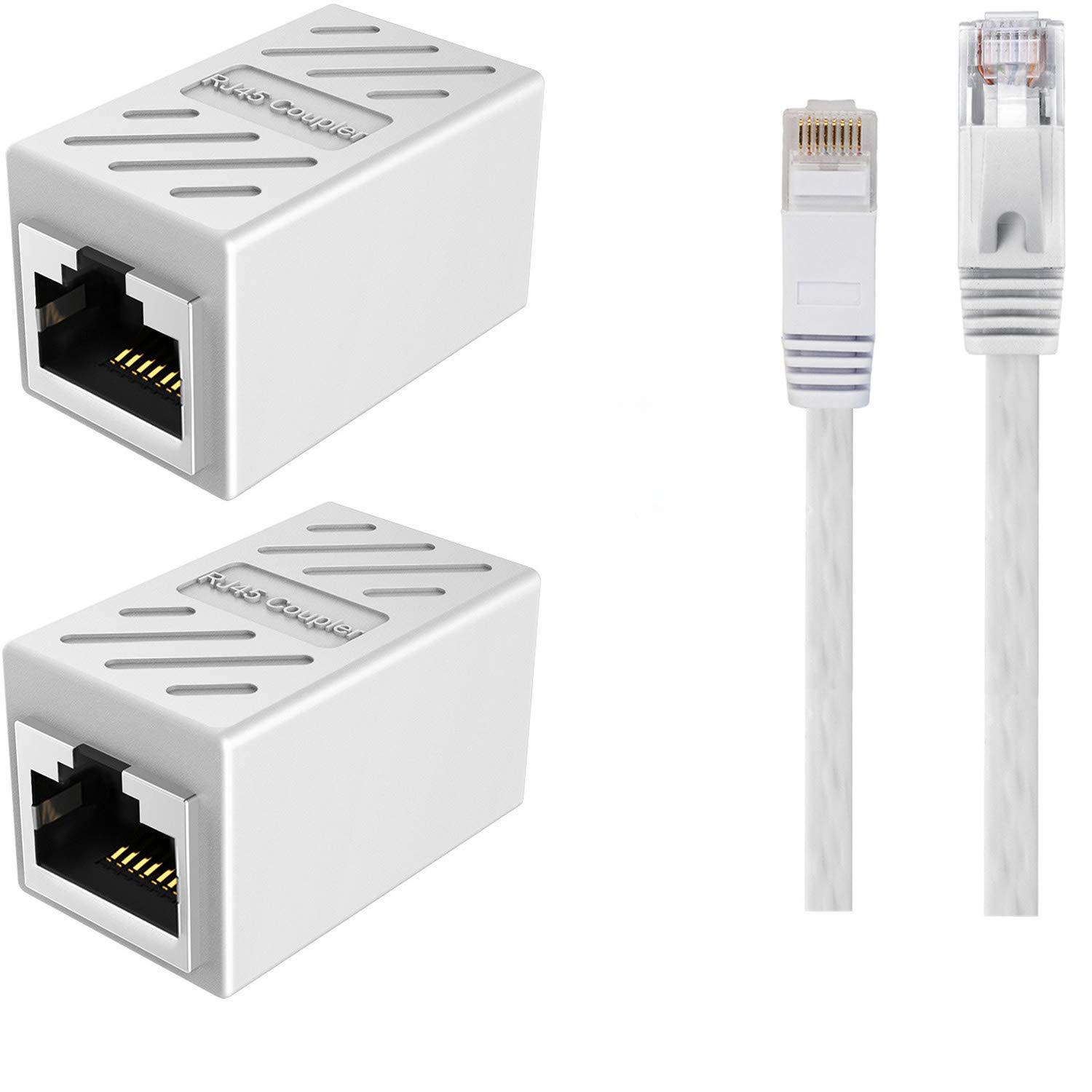 RJ45 Coupler,Ethernet Cable Extender,Female to Female Network Connectors for Cat7/Cat6/Cat5e/Cat5 (2Pack+Ethernet Cable 6ft,White)