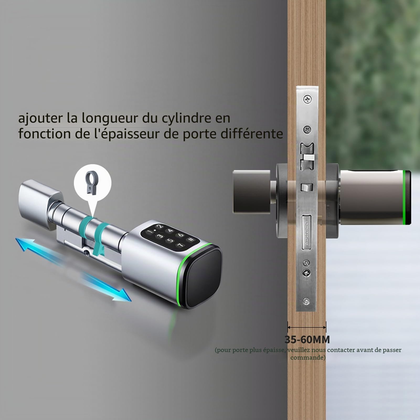 Serrure de porte à code, serrure intelligente connectée à l'application, serrure de porte d'entrée avec clés manuelles, serrure électronique pour porte de 1,4 à 1,8 pouces d'épaisseur et trou de