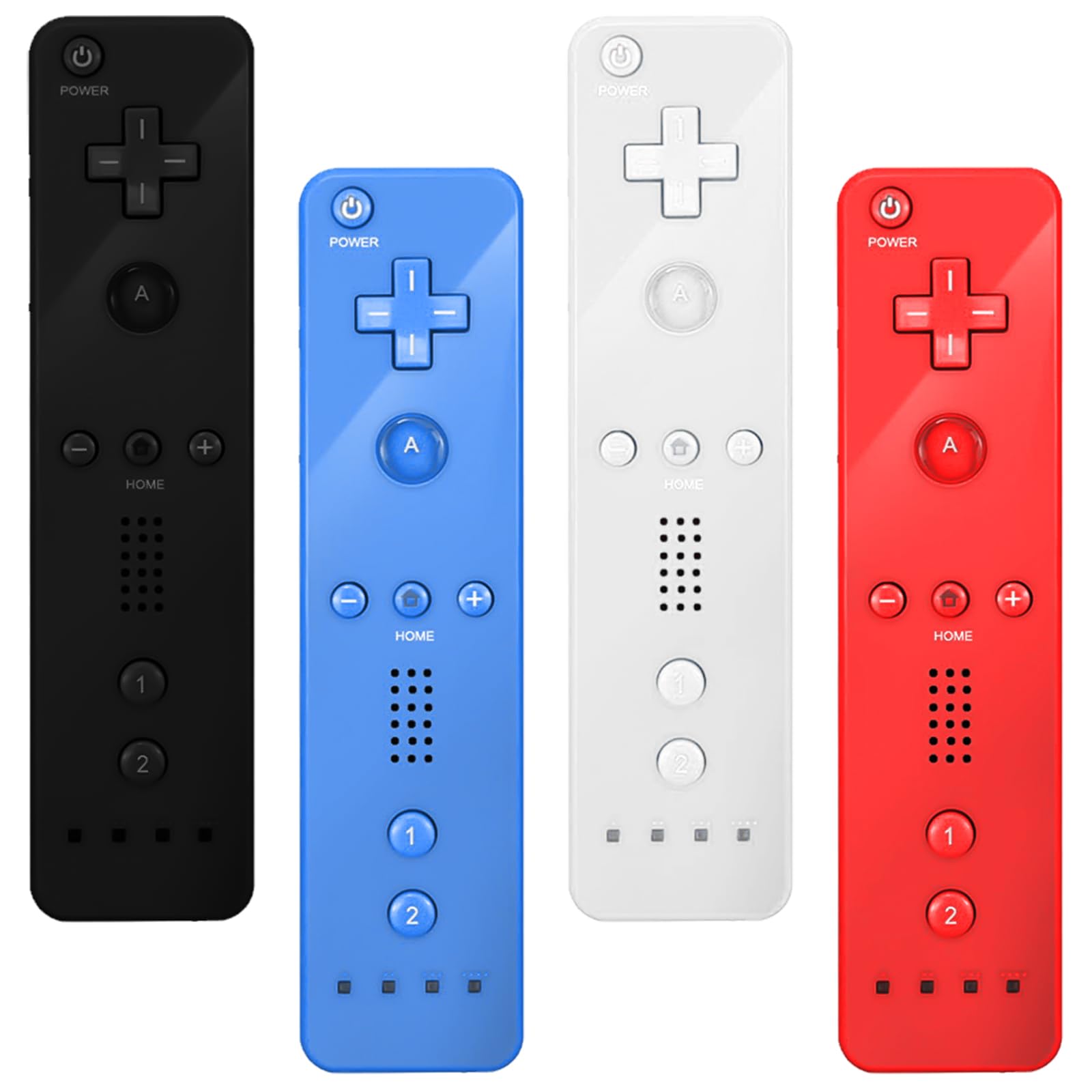 Leikurvo Manette Wii 4x - Télécommande Wii - Manette de jeu sans fil de remplacement pour WiiU (Noir + Blanc + Bleu + Rouge)
