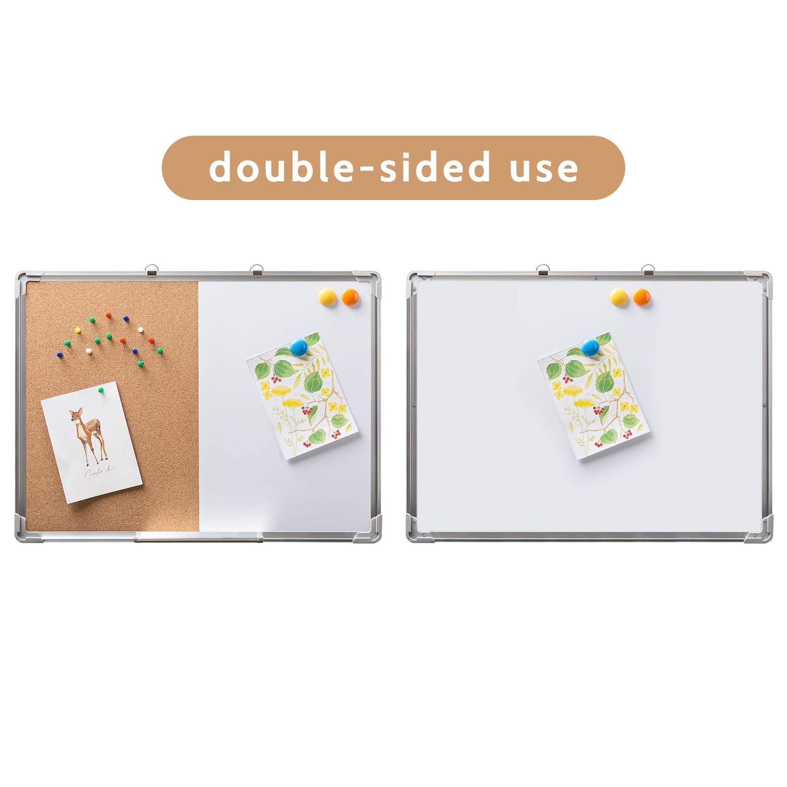 DOEWORKS Tableau Mixte 60 x 45cm Tableau Blanc Magnétique & Tableau en Liège, Double Face Tableaux d'affichage Mural pour Maison Bureau École