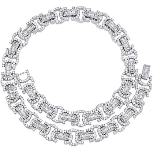 Solid Gold over S925 Sterling Silver Lock Chain Moissanite Necklace, Micro-Pave Detailing with Substantial Weight, Masculine Hip Hop Gift