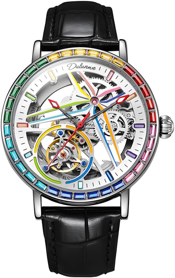 Men's Automatic Mechanical Watch Sports Style Double-Sided Hollow Design Luminous Pointer Stainless Steel Strap