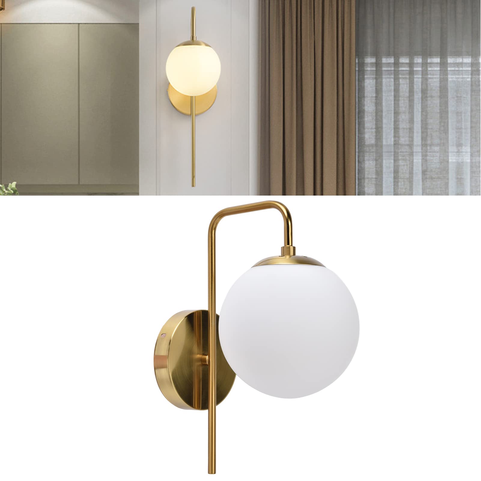 Cocoarm Nordic Szklana Kula Kinkiet LED żelazko i Matowe Szkło E27 Kinkiet 30,5 Cm wysokość 110 V do 240 V do Sypialni Salon Przedpokój Hotel