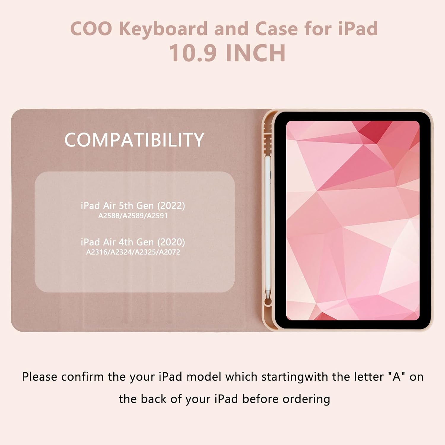 COO Keyboard Case for iPad Air 5th Generation (2022)/ iPad Air 4th Generation (2020)/ iPad Pro 11 (2018), Detachable Wireless Keyboard, Built-in Pencil Holder