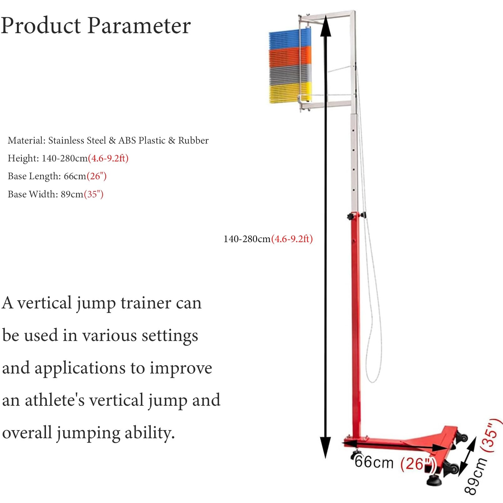 Entrenador de Salto Vertical con Ruedas, Medidor de Salto Vertical, Herramienta de Prueba