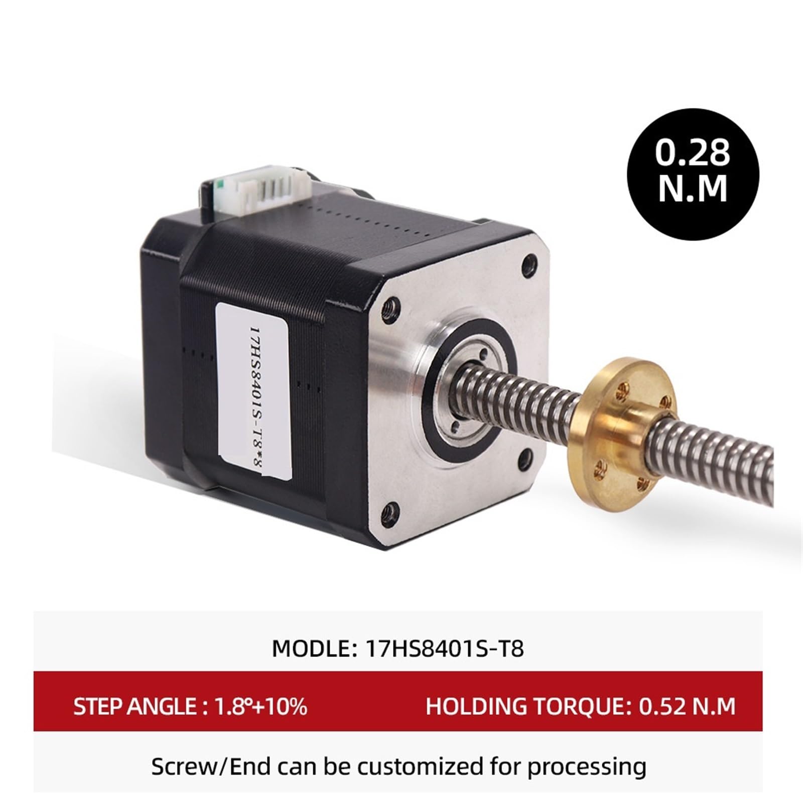 Schrittmotor 17HS8401S-T8 Blei Nema17 Schraubenmotor 2/4/8 mm 310 mm 3D-Druckmotor Mühlenschnitt-Graviermaschine(17HS8401S-T8x8-400mm)